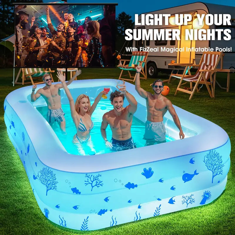 Lighted Family Inflatable Pool  Extra-Large with Integrated Seats & Waterproof LED Lighting