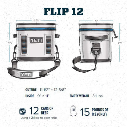 YETI Hopper Flip 12 Soft Cooler, Leakproof, ColdCell Insulation, Aquifer Blue, Portable Outdoor Use