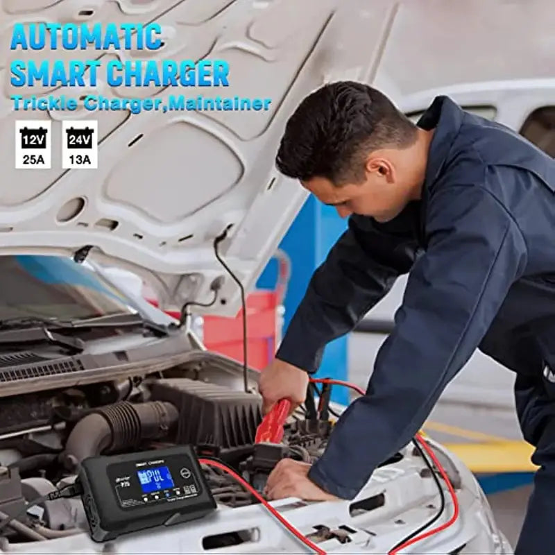 25A Smart Battery Charger  Dual-Voltage (12V/24V), Lithium & AGM Compatible, Trickle/Maintainer/Deep-Cycle Function