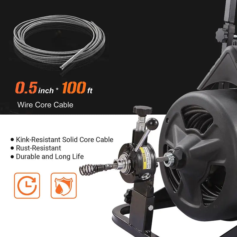 XtremepowerUS 100-Foot Electric Drain Snake with Attachments  Commercial-Grade Sewer Cleaner