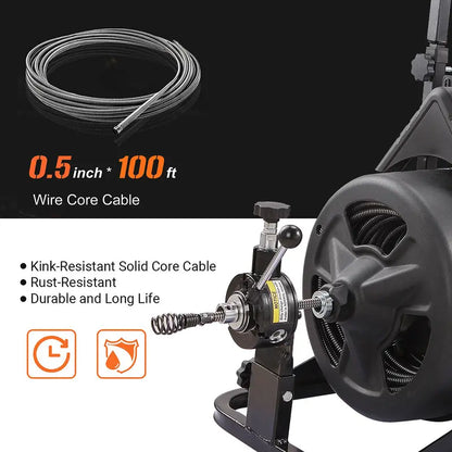 XtremepowerUS 100-Foot Electric Drain Snake with Attachments  Commercial-Grade Sewer Cleaner