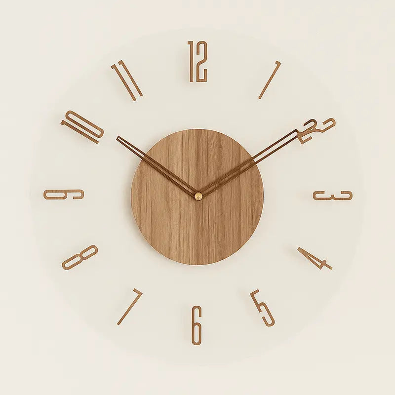 Minimalist Silent Quartz Wall Clock in Natural Wood Finish