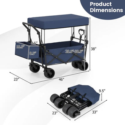 Collapsible Canopy Wagon with Height-Adjustable Handles and Removable Storage Bag