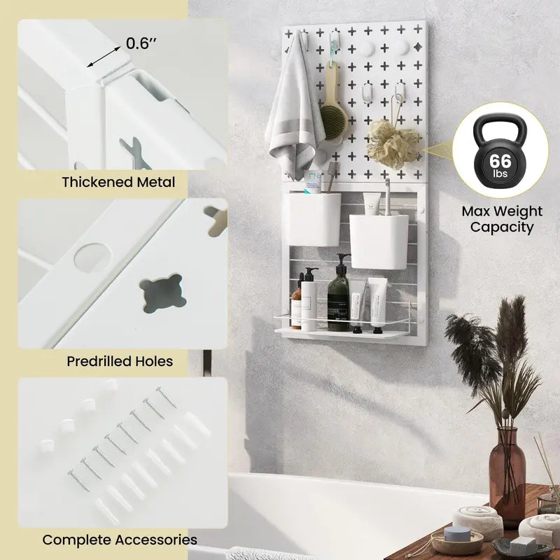 Modular Metal Pegboard Kit with Two Interlocking Panels & Mounting Hardware