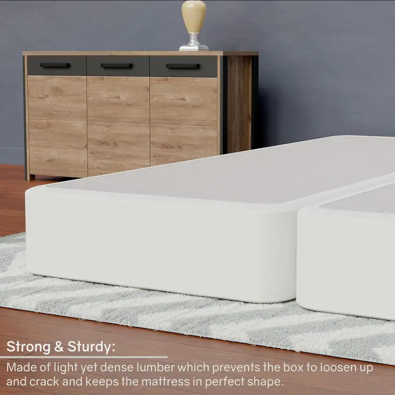 Hollywood Low Profile Durable Beige Wood Box Spring for Queen Mattress  Fire-Resistant