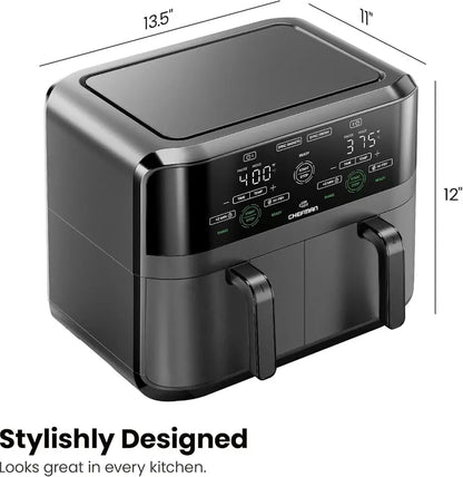 Chefman 6-Quart Dual-Basket Digital Air Fryer  Touchscreen Control, Independent 3-Quart Baskets, Smart Sync Finish & Auto Shut-Off