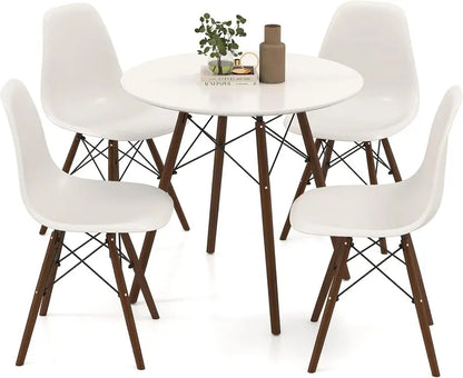 Modern 31.5-Inch Round Dining Set: White Table with Green DSW-Inspired Chairs and Solid Wood Legs—Optimized for Compact Homes and Restaurants