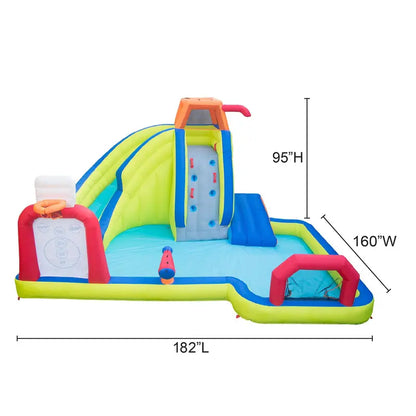 Banzai Inflatable Arcade Splash Water Park Slide W/ SkeeBall Toss, Soccer & Basketball