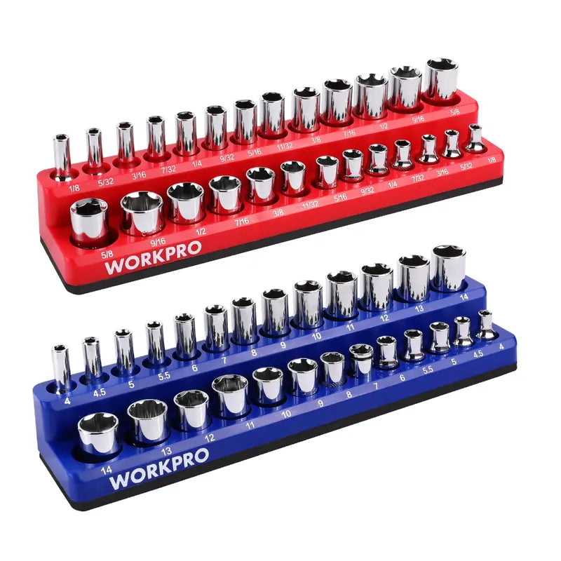 WORKPRO Magnetic Socket Organizer Set: 1/4″, 3/8″, and 1/2″ Drive Sizes