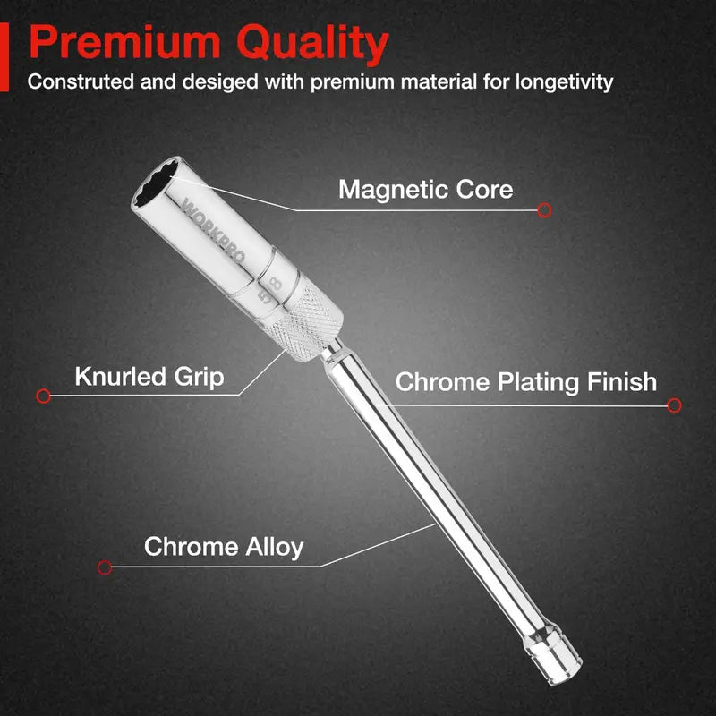 WORKPRO 5/8″ Magnetic Swivel Spark Plug Socket  3/8″ Drive, 8″ Total Length