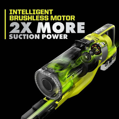 RYOBI ONE+ HP 18V Brushless Cordless Pet Stick Vac with Kit with Dual-Roller, 4.0 Ah HIGH PERFORMANCE Battery, and Charger PBLSV717K