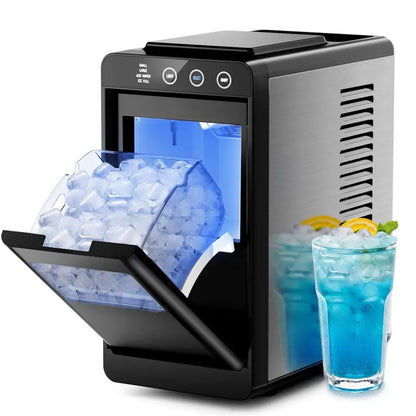 Kismile Countertop Ice Maker  26 lb/Day, Adjustable Ice Size, Internal LED Lighting, Self-Cleaning Function for Kitchen or Bar