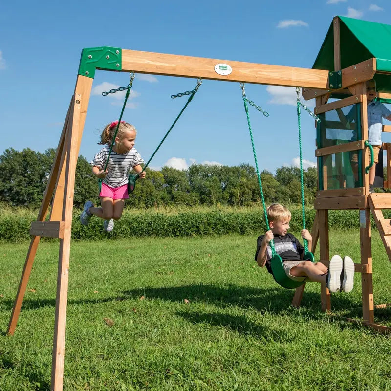 Backyard Discovery Buckley Hill Cedar Swing Set  Includes Two Belt Swings and Covered Deck