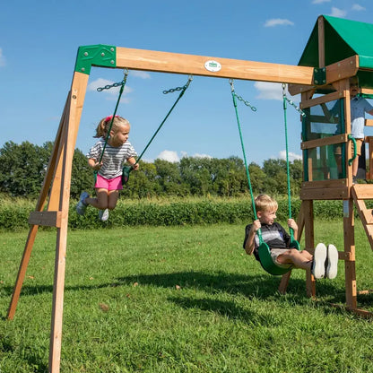 Backyard Discovery Buckley Hill Cedar Swing Set  Includes Two Belt Swings and Covered Deck