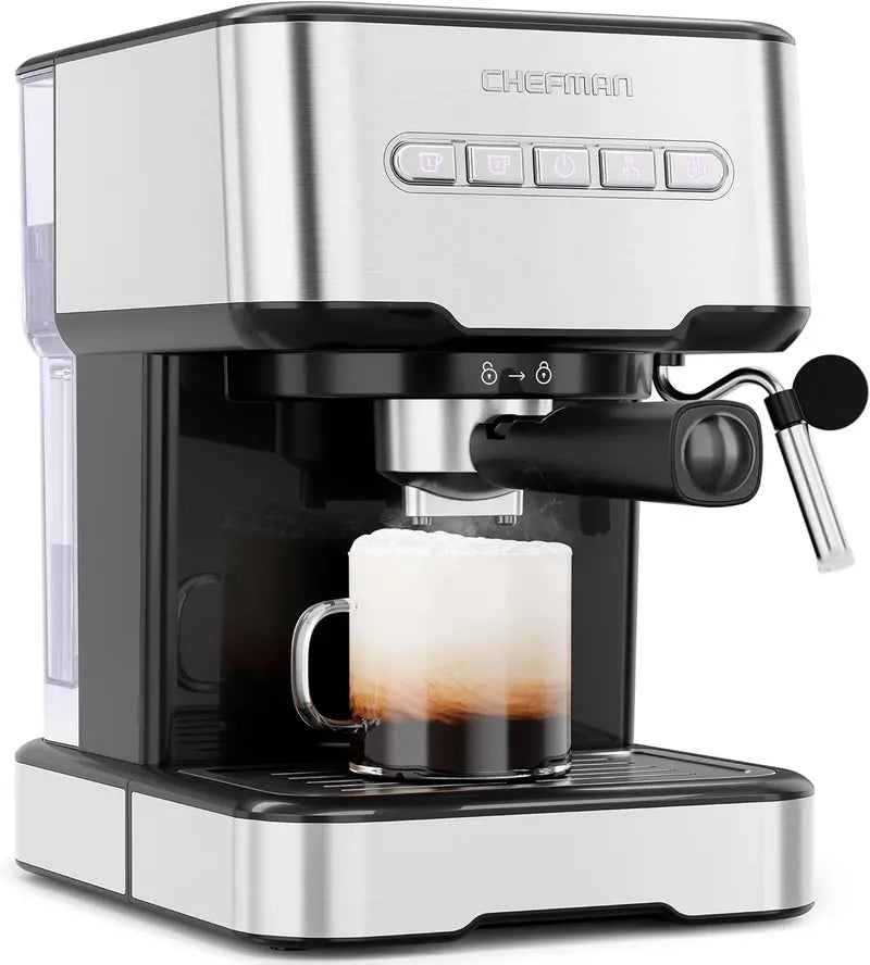 Chefman CaféMaster Pro Stainless Steel Espresso Machine with Dual-Shot Brewing and XL Water Tank