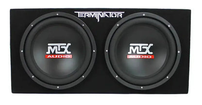 MTX 12″ Dual-Voice-Coil Car Subwoofer System  Includes Enclosed Box, Amplifier, and Complete QPower Wiring Kit