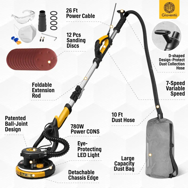 Giovent Electric Drywall Sander with Built-In Vacuum  Designed for Popcorn Ceiling Removal