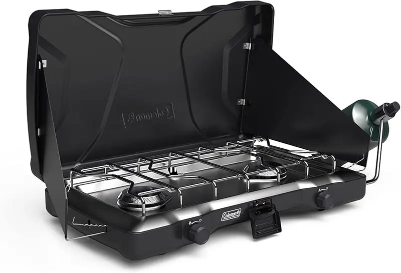 Coleman Triton 2-Burner Portable Camping Stove  Wind-Resistant Cooktop with Adjustable Flame Control
