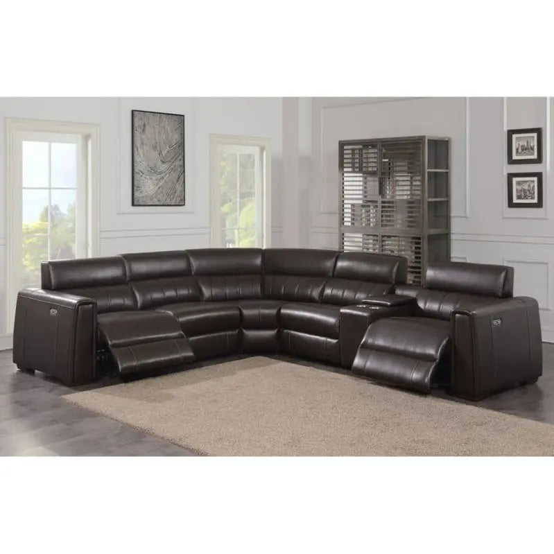 Power Reclining Leather Sectional Sofa  4-Seat with USB/Outlets