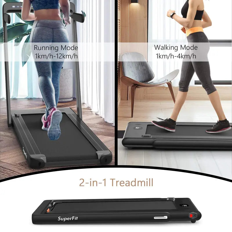 Dual-Display Under-Desk Folding Treadmill  2.25HP Superfit Compact Exercise Pad