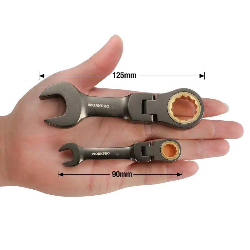 WORKPRO 8-Piece Stubby Flex-Head Ratcheting Combination Wrench Set