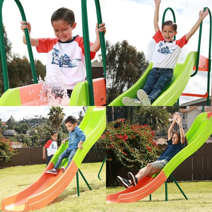 10 ft Freestanding Plastic Playground Slide  Safe Backyard Slide for Kids Ages 48