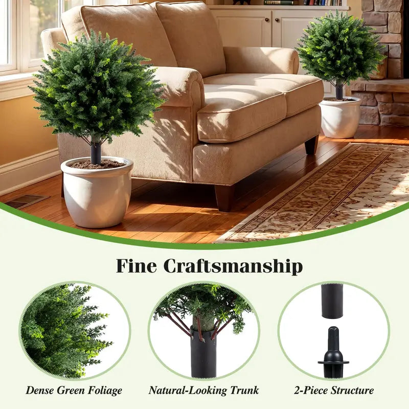 Set of Two 27.5-Inch Artificial Cypress Topiaries  UV-Resistant Patio &amp; Porch Decor