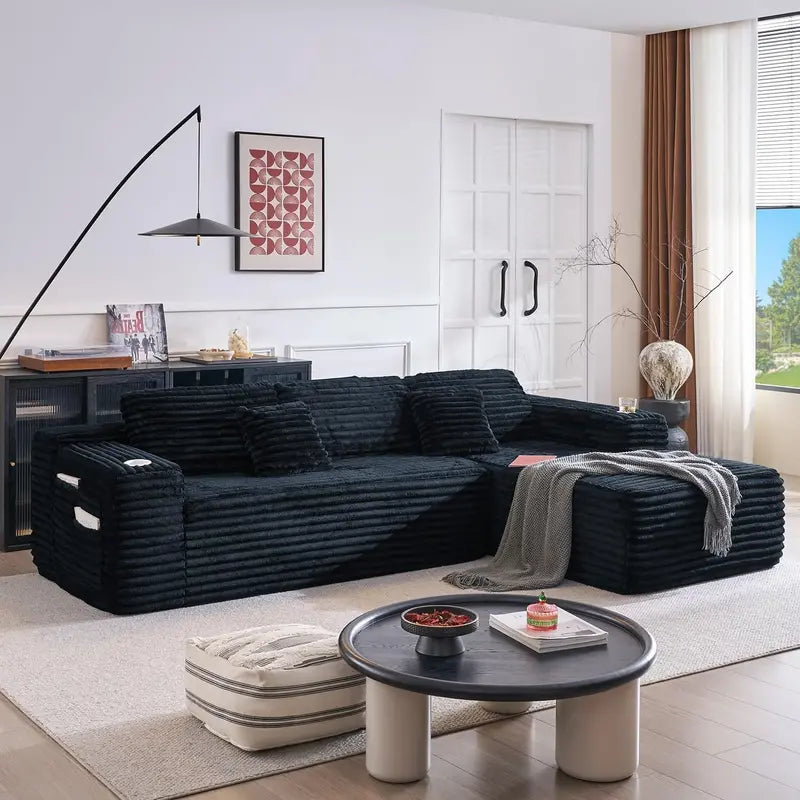 L-Shaped Cloud Sectional Sofa: Reclining Modular Design with Built-In Cup Holders & Plush Seating