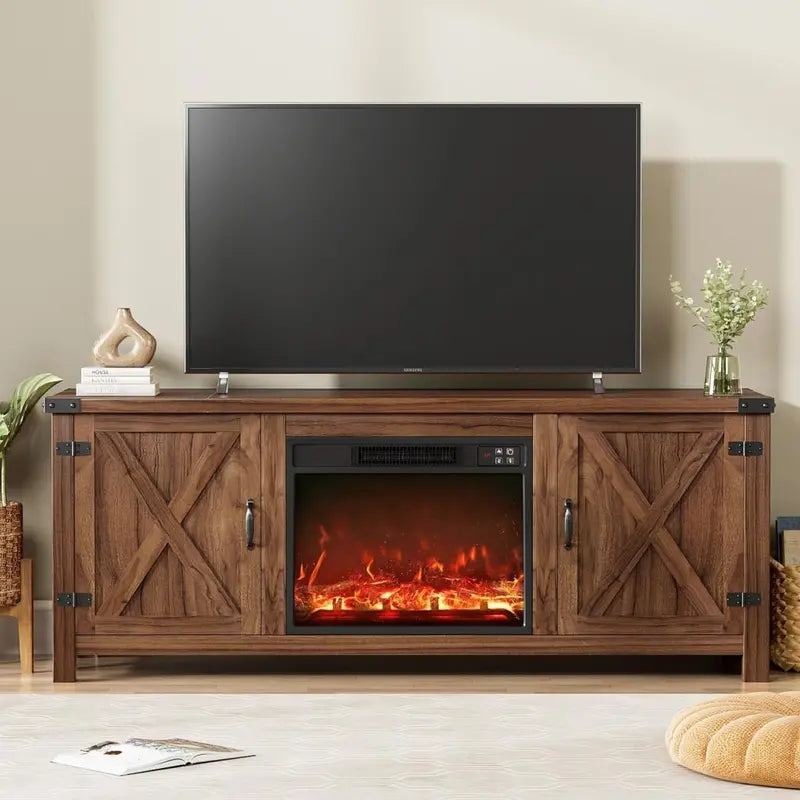 YESHOMY 58-Inch Farmhouse TV Stand  Barn-Door Media Console with Dual Cabinets for TVs up to 65 Inches