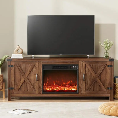 YESHOMY 58-Inch Farmhouse TV Stand  Barn-Door Media Console with Dual Cabinets for TVs up to 65 Inches