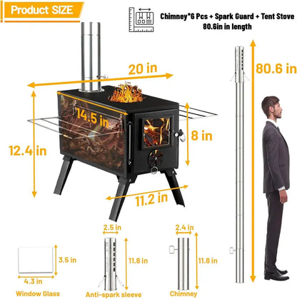 Compact Wood-Burning Hot Tent Stove for Ice Fishing, Hunting & Outdoor Cooking