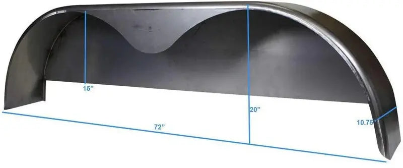 Heavy-Duty 72″ × 10.75″ Steel Tandem Axle Trailer Fender with Welded Back Plate (Single Unit)