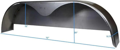 Heavy-Duty 72″ × 10.75″ Steel Tandem Axle Trailer Fender with Welded Back Plate (Single Unit)