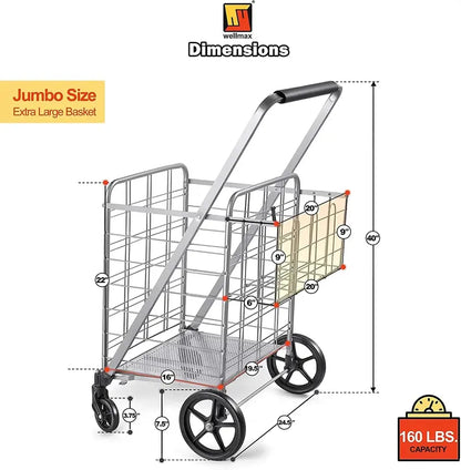 Heavy-Duty Metal Shopping Cart with Smooth-Rolling Wheels for Groceries and More