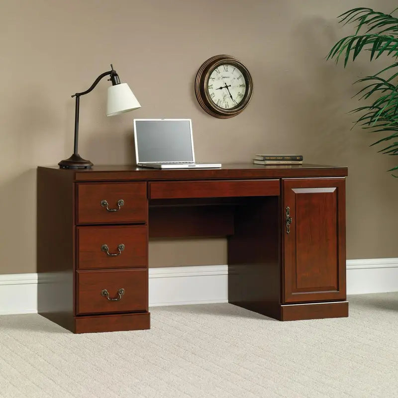 Sauder Heritage Hill Computer Credenza Desk  Classic Cherry Woodgrain Finish