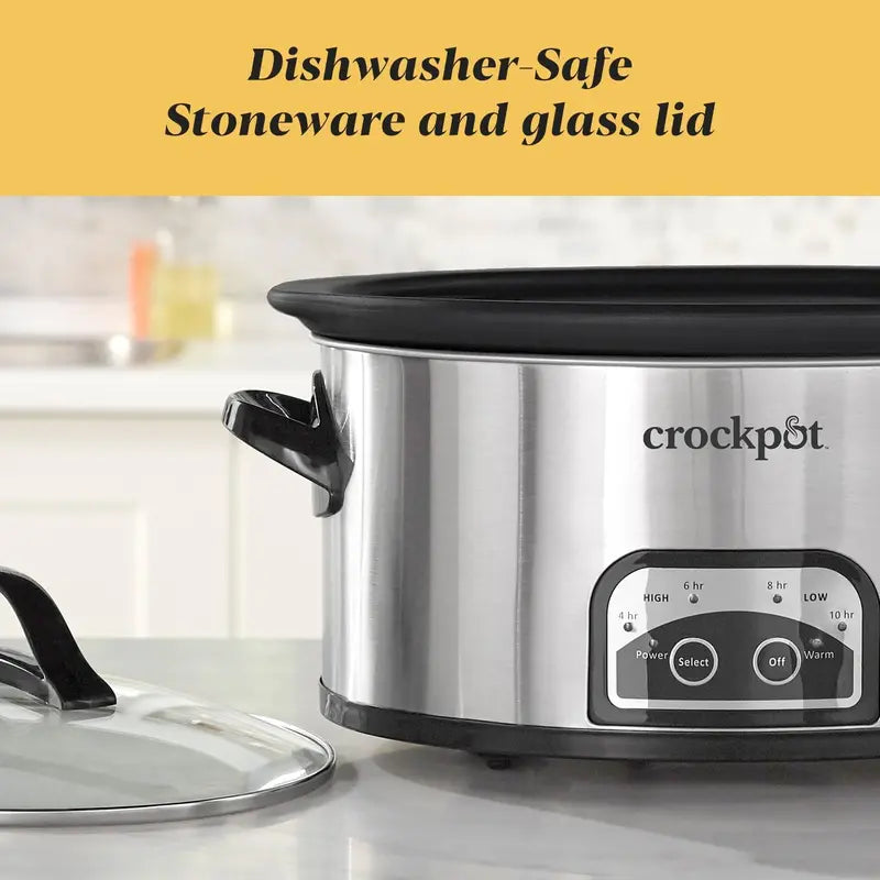 8-Quart Black Stainless Steel Slow Cooker  Auto-Warm Function & Digital Programmable Controls