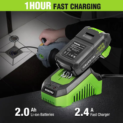 WORKPRO 20V Cordless Electric Drain Auger  25-Foot Plumbing Snake with 2.0Ah Battery & Charger