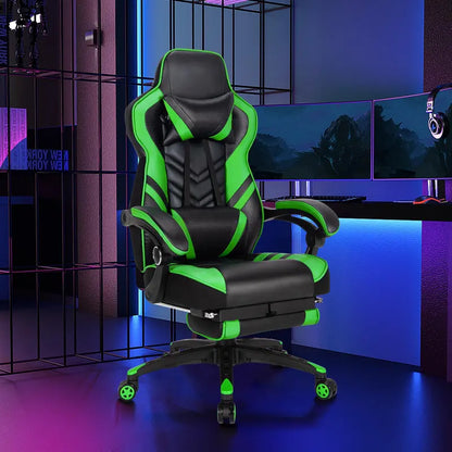 Ergonomic Gaming Chair with Built-In Footrest and Customizable Lumbar Support