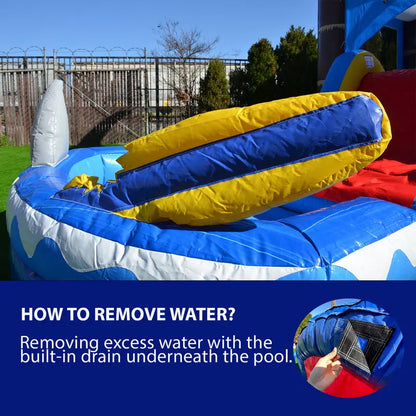 HeroKiddo Ocean Shark Inflatable Bounce House Water Slide Combo for Kids and Adults (with Splash Pool and Blower), Commercial Grade, Backyard Water Park, Wet Dry Use