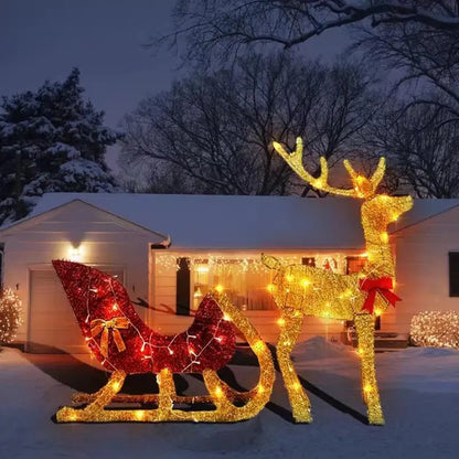 Generic Lighted Reindeer Set  40″ Gold Acrylic Xmas Decor with LED, 2-Piece Outdoor/Indoor Holiday Display