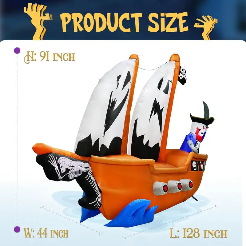 10-Foot Inflatable Pirate Ship Yard Decoration  Spooky Halloween Theme with Illuminated Details