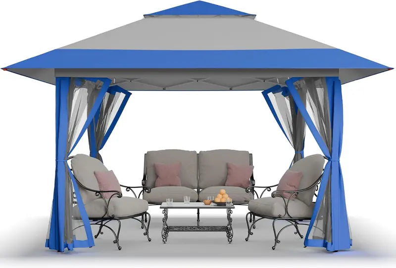 CROWN SHADES 13’×13′ Pop-Up Gazebo  Instant-Setup Outdoor Canopy with Wheeled STO-N-Go Carry Bag, White Portable Shade Structure