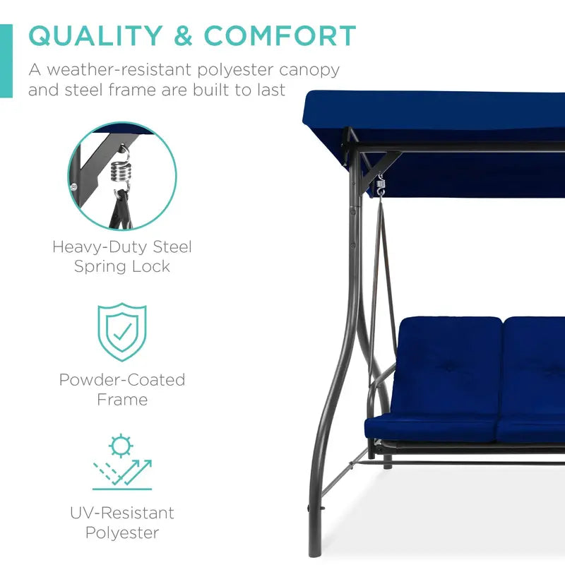 Three-Person Outdoor Canopy Swing Glider with Convertible Seating Design