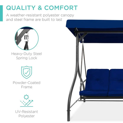 Three-Person Outdoor Canopy Swing Glider with Convertible Seating Design