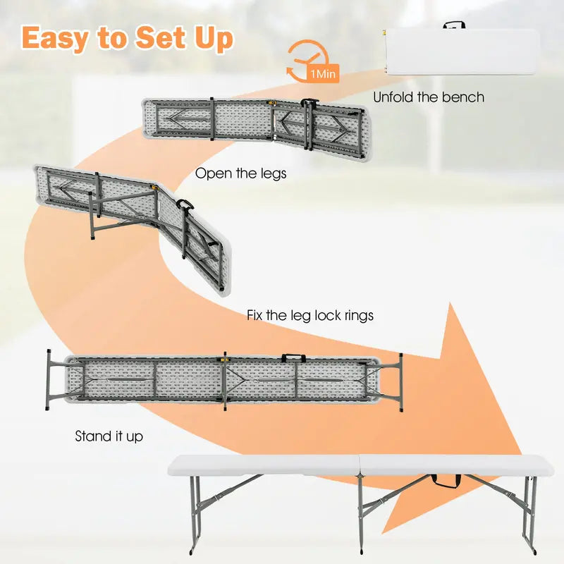 6-Foot Plastic Folding Bench with 550-Pound Load Rating