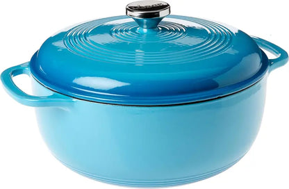 Lodge 6-Quart Caribbean Blue Enamel Cast Iron Dutch Oven  Ideal for Braising, Baking, and Slow Cooking