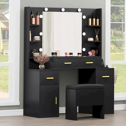 Lighted Vanity Console with Integrated Outlets  55.1″H Mirror Dresser