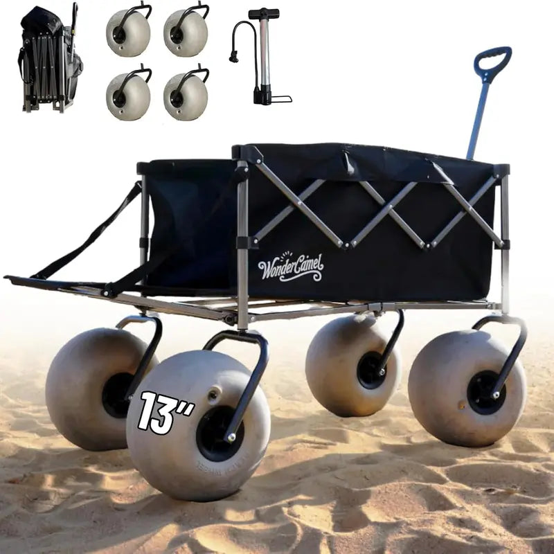 Collapsible All-Terrain Beach Wagon  13″ Balloon Wheels, 185L Capacity, Lightweight & Foldable