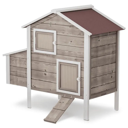 Magshion Outdoor Chicken Coop with Nesting Box, Outdoor Hen House with Slide-Out Tray, Weatherproof Poultry Cage, Rabbit Hutch, Wood Duck House (Natural)