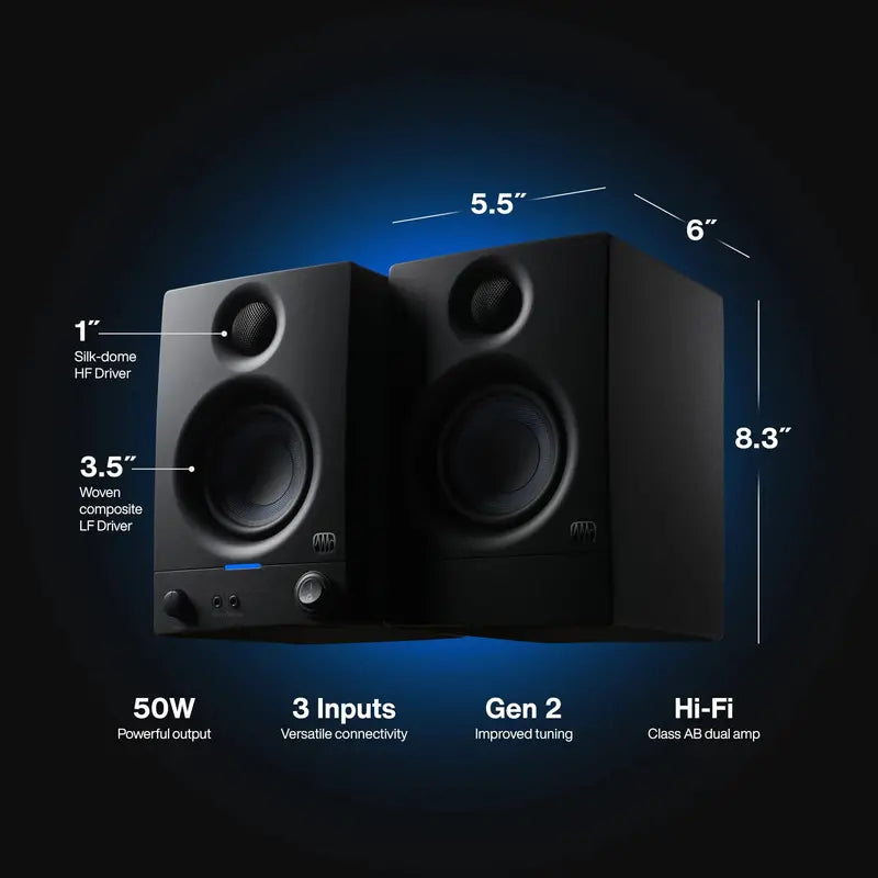 PreSonus Eris 3.5 Active Studio Monitor Speakers  Powered 3.5-Inch Reference Monitors for Home Studios